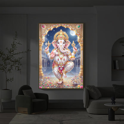 Hindu Shree Ganesh Modern Luxury Backlight Vertical Wall Art