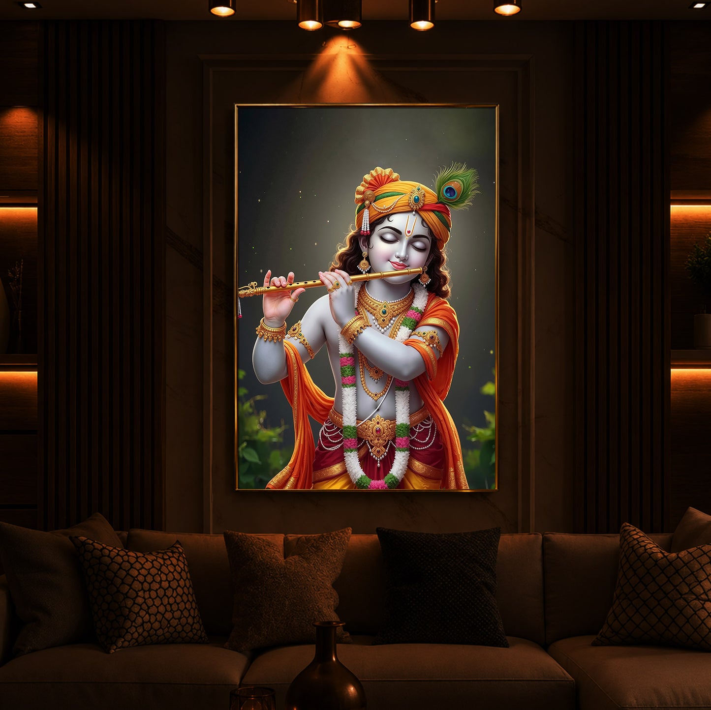 Shri Krishna Modern Luxury Backlight Vertical Wall Art