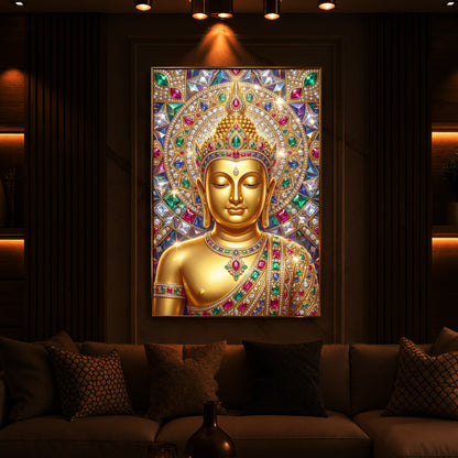 Exquisite Golden Buddha Modern Luxury Backlight Vertical Wall Art