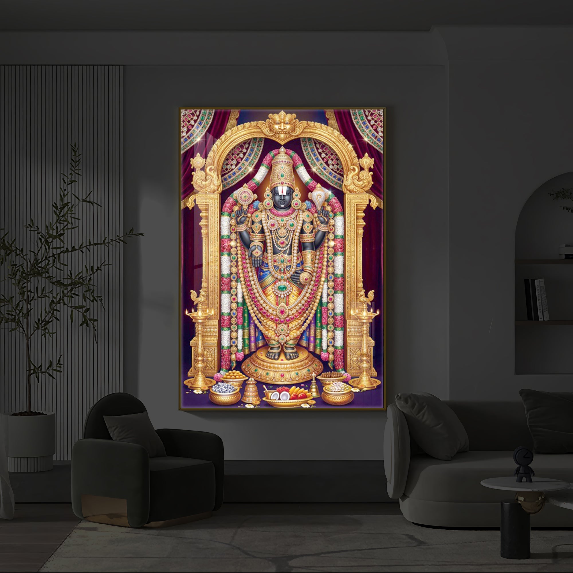 Venkateshwara Swamy Modern Luxury Backlight Vertical Wall Art
