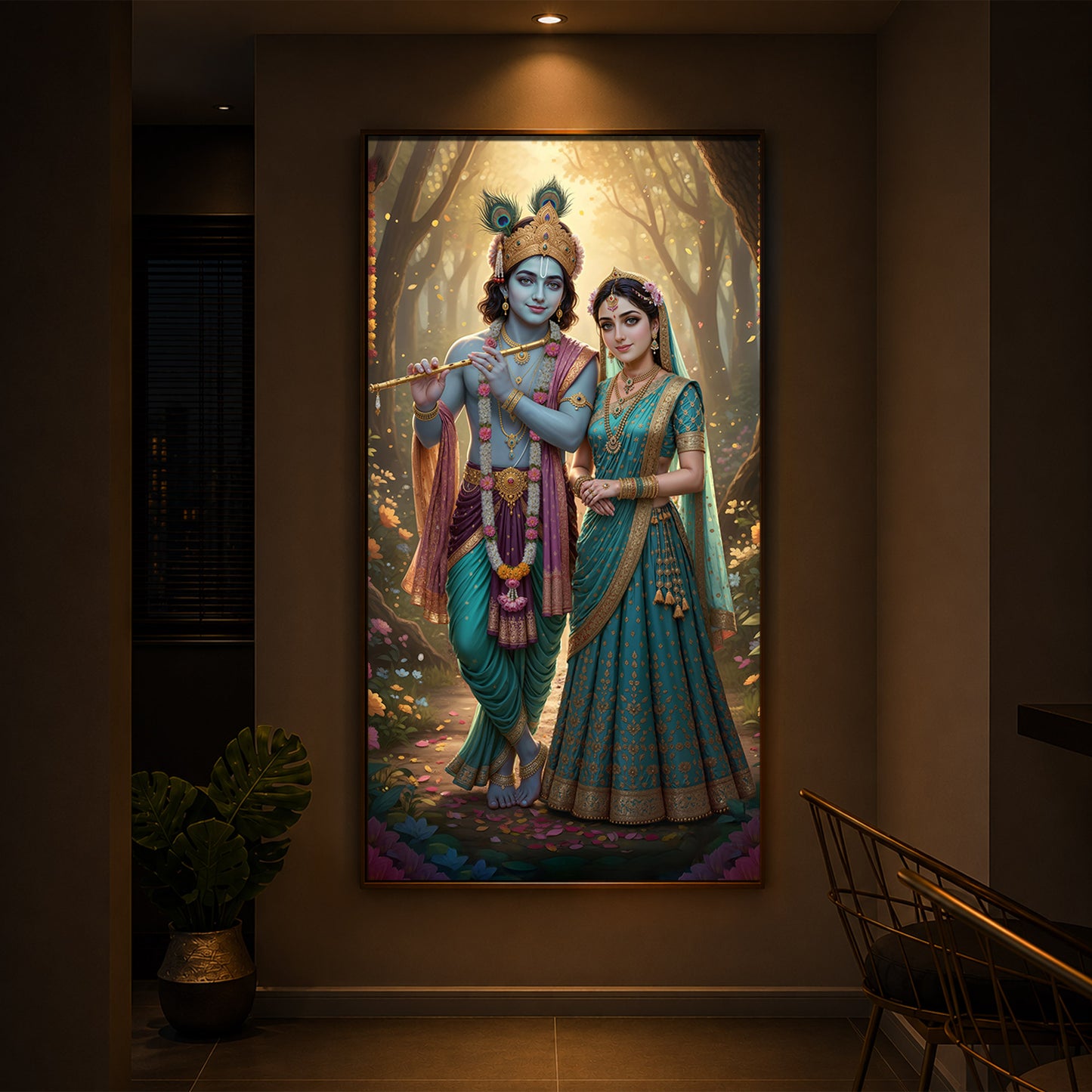 Radhe Krishna Ji Modern Luxury Backlight Vertical Wall Art