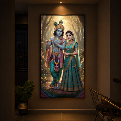 Radhe Krishna Ji Modern Luxury Backlight Vertical Wall Art