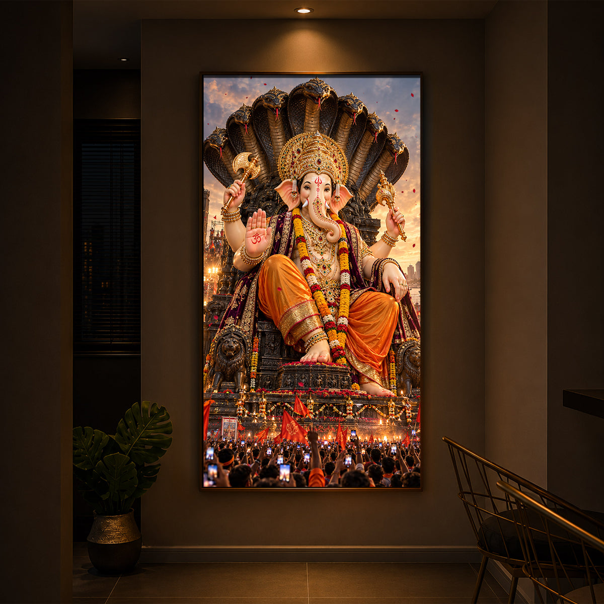 Lalbaugcha Raja Divine Darshan Modern Luxury Backlight Vertical Wall Art