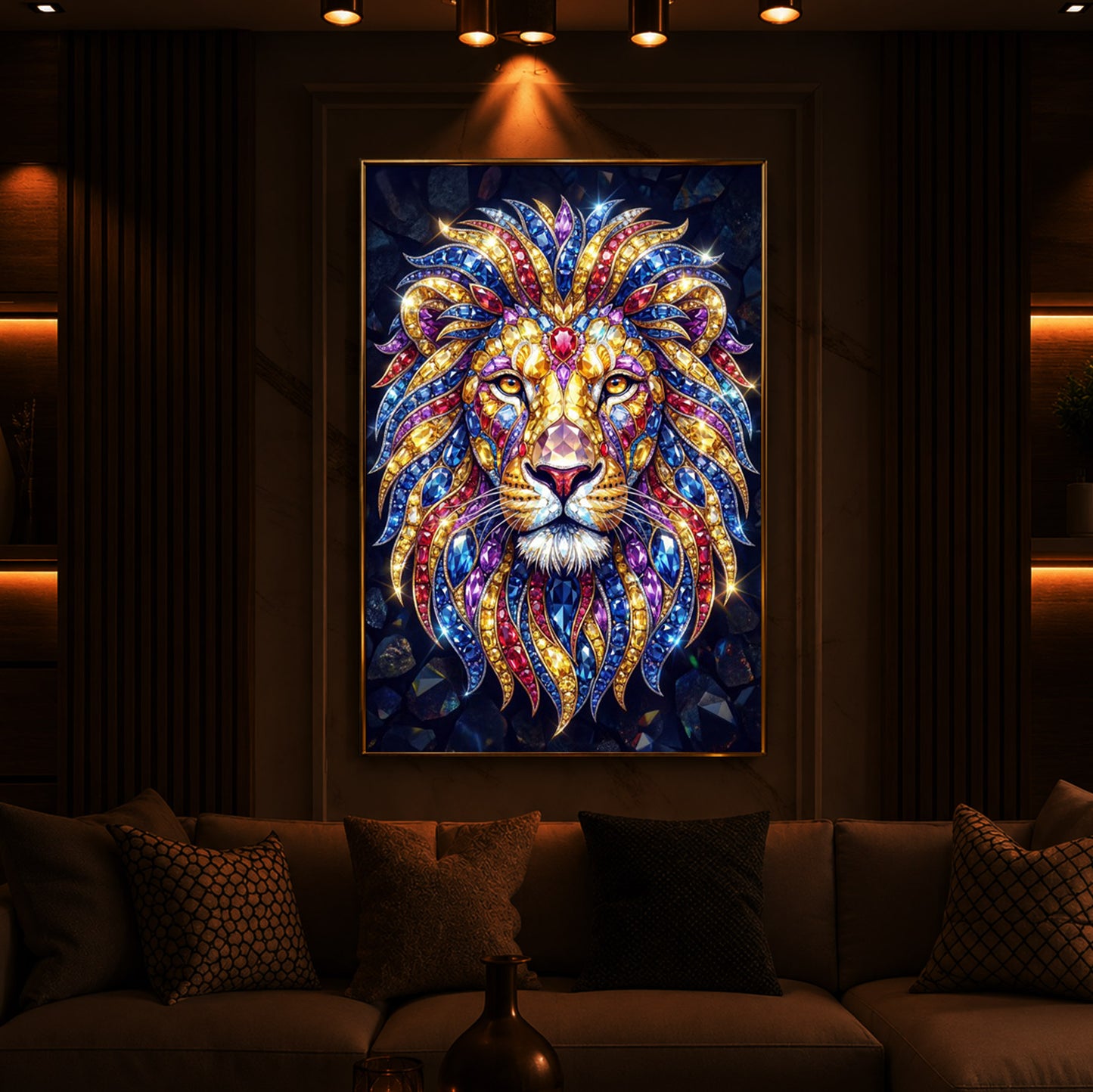 Imperial Lion Majesty Modern Luxury Backlight Vertical Wall Art
