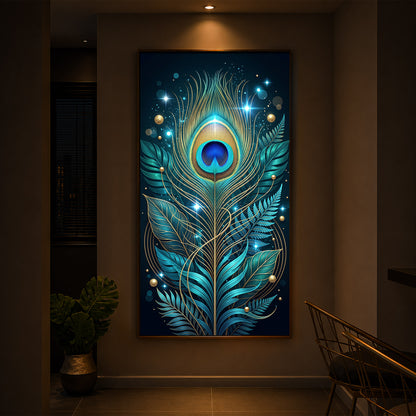 Radiant Peacock Feather Modern Luxury Backlight Vertical Wall Art