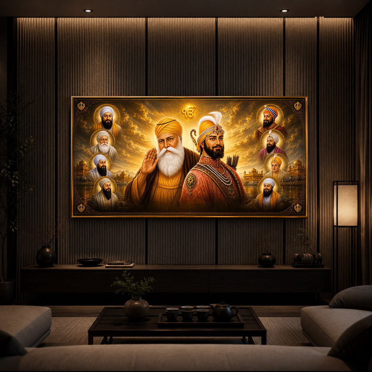Ten Sikh Gurus Golden Darbar Modern Luxury Backlight Horizontal Wall Art