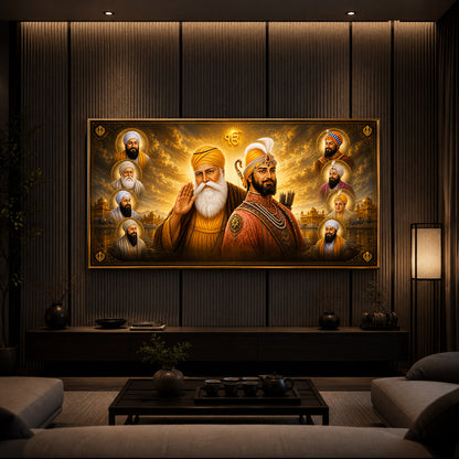 Ten Sikh Gurus Golden Darbar Modern Luxury Backlight Horizontal Wall Art