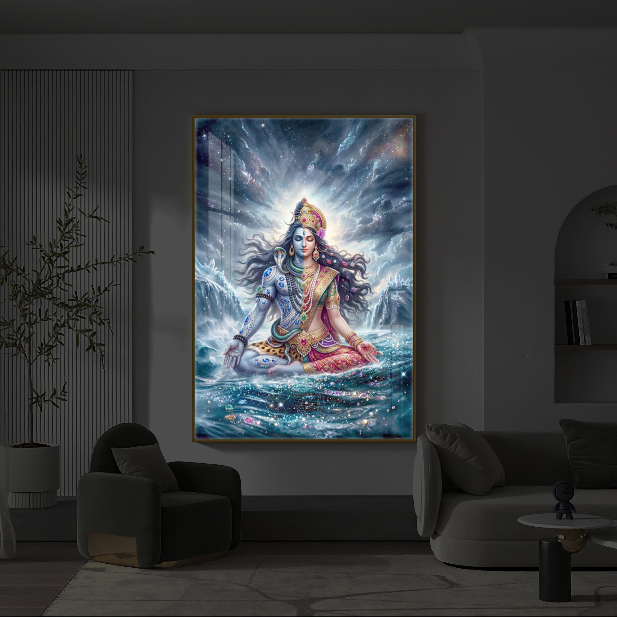 Ardhanarishvara Modern Luxury Backlight Vertical Wall Art