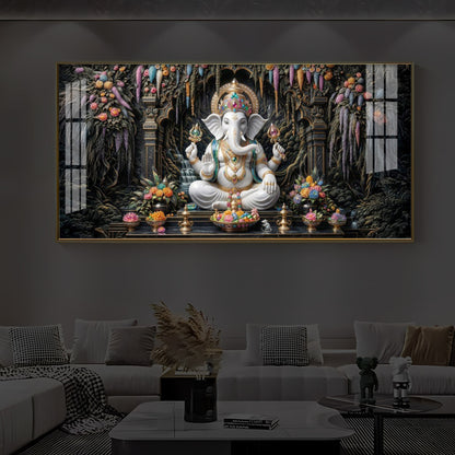 Lord Ganesha In A Serene Modern Luxury Backlight Horizontal Wall Art