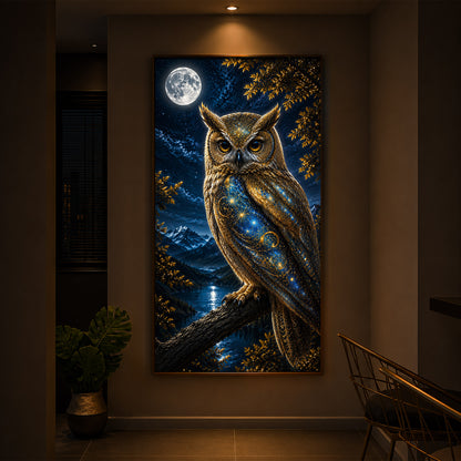 Majestic Golden Owl Modern Luxury Backlight Vertical Wall Art