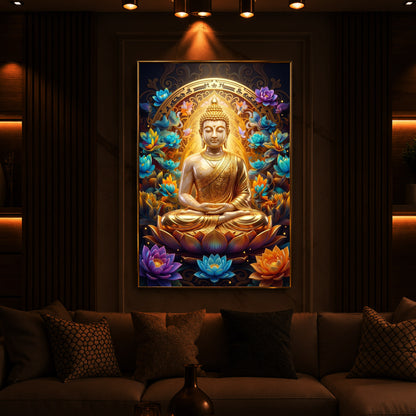Meditating Gautam Buddha Modern Luxury Backlight Vertical Wall Art