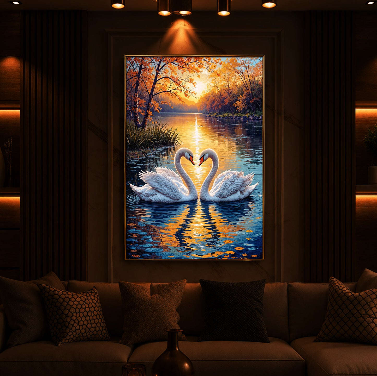 Romantic Swan Modern Luxury Backlight Vertical Wall Art