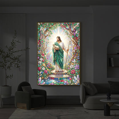 Divine Good Shepherd Jesus Modern Luxury Backlight Vertical Wall Art