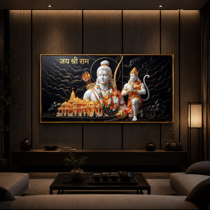 Lord Ram With Lord Hanuman Modern Luxury Backlight Horizontal Wall Art