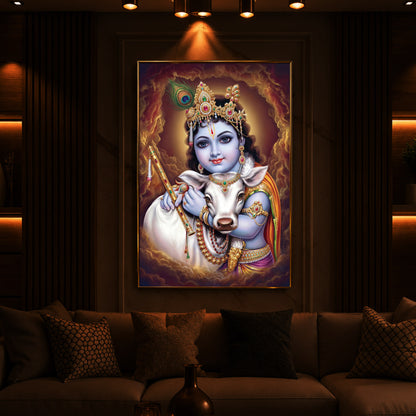 Sri krishna God Modern Luxury Backlight Vertical Wall Art