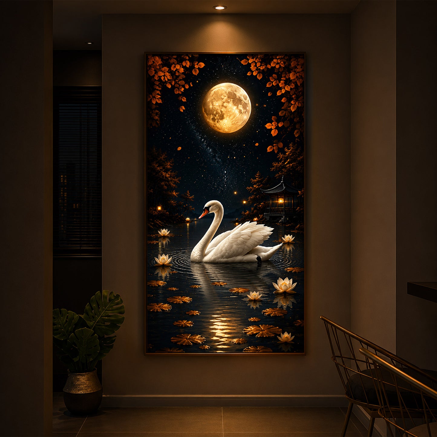 White Swan Modern Luxury Backlight Vertical Wall Art