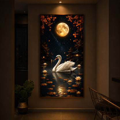 White Swan Modern Luxury Backlight Vertical Wall Art
