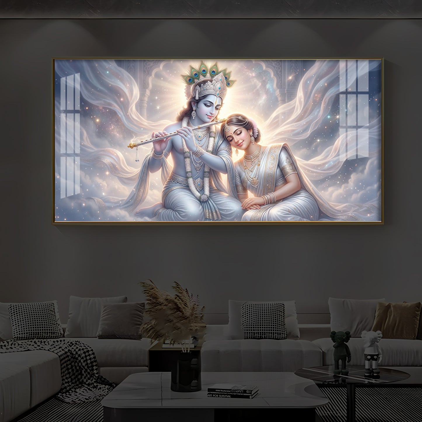 Krishna Radha Modern Luxury Backlight Horizontal Wall Art