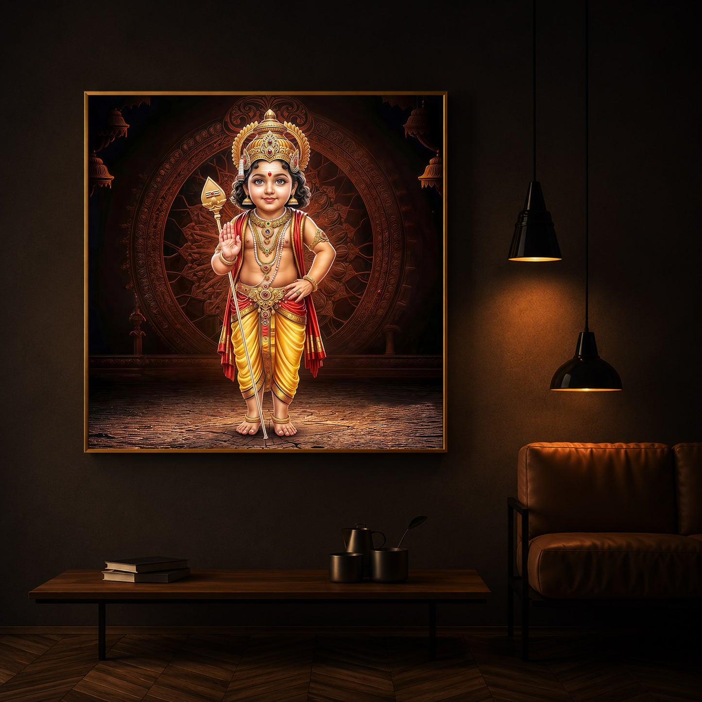 Divine Lord Murugan Modern Luxury Backlight Square Wall Art