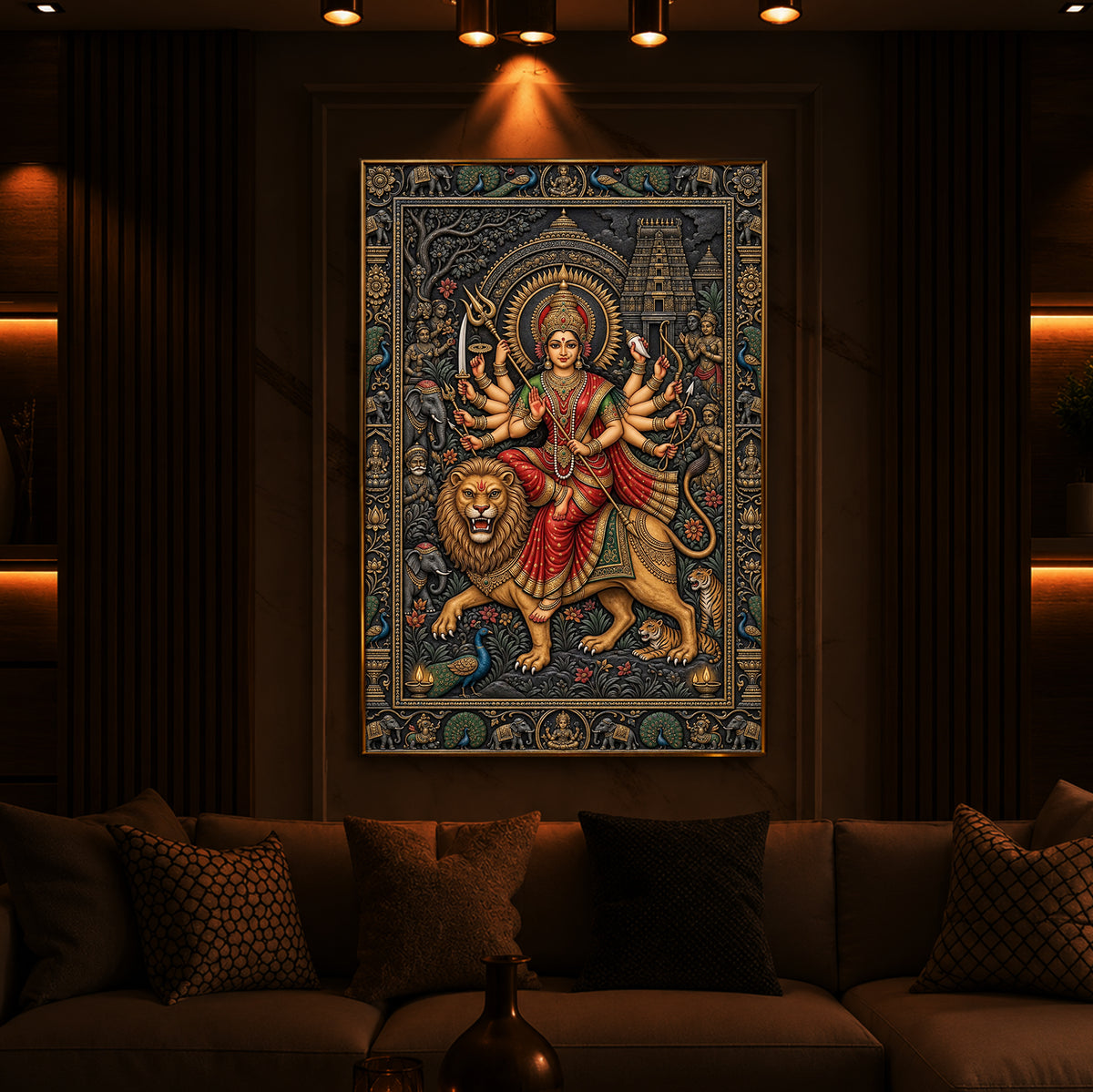 Placid Devi Durga Modern Luxury Backlight Vertical Wall Art