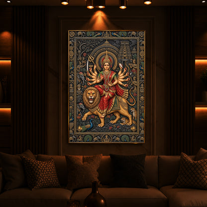 Placid Devi Durga Modern Luxury Backlight Vertical Wall Art