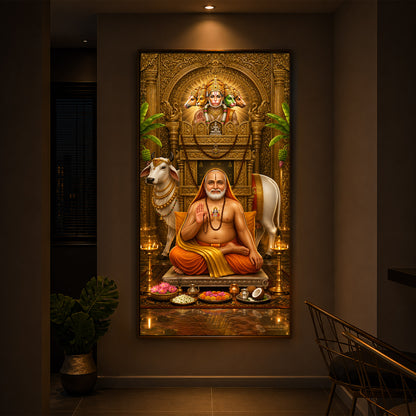 Sri Raghavendra Swamy With Cow Modern Luxury Backlight Vertical Wall Art