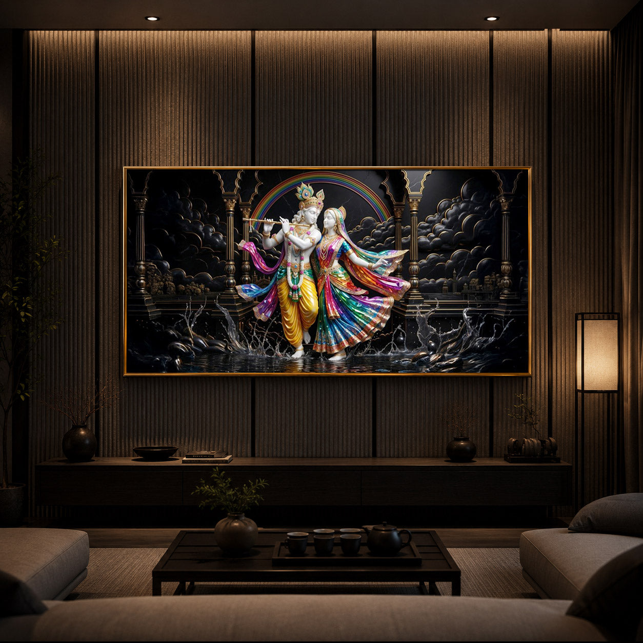 Eternal Radha & Krishna Modern Luxury Backlight Horizontal Wall Art