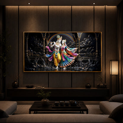 Eternal Radha & Krishna Modern Luxury Backlight Horizontal Wall Art