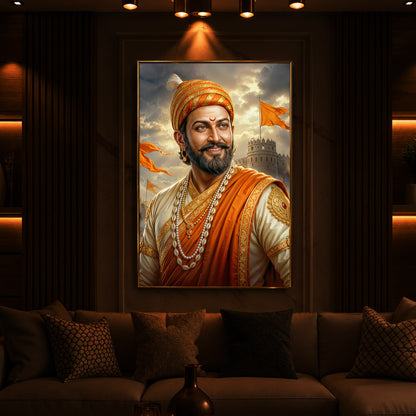King Of Maratha Chhatrapati Shivaji Maharaj Modern Luxury Backlight Vertical Wall Art