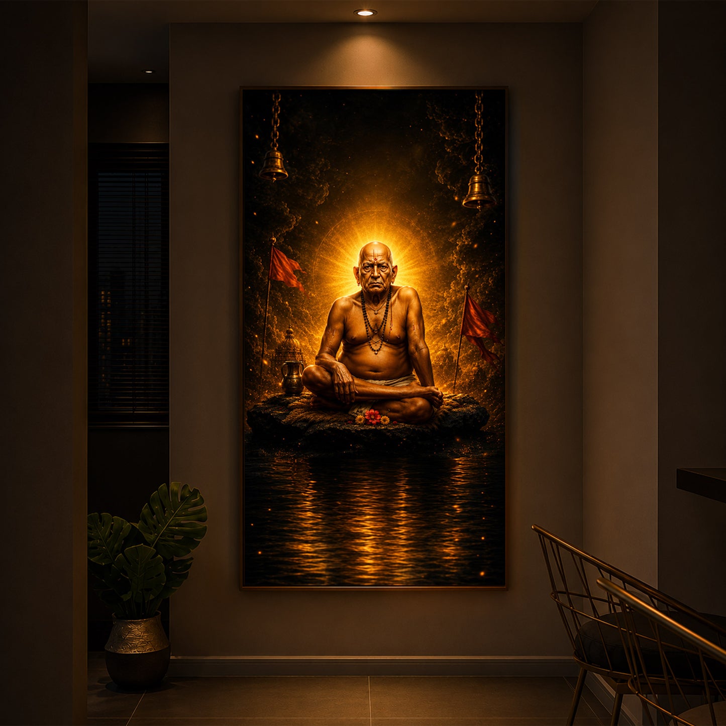Shri Swami Samarth Maharaj Modern Luxury Backlight Vertical Wall Art