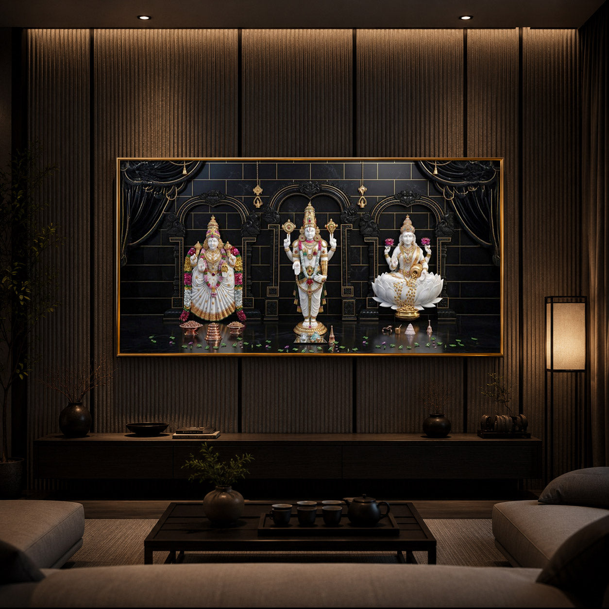 Maa Laxmi & Lord Venkateswara Modern Luxury Backlight Horizontal Wall Art