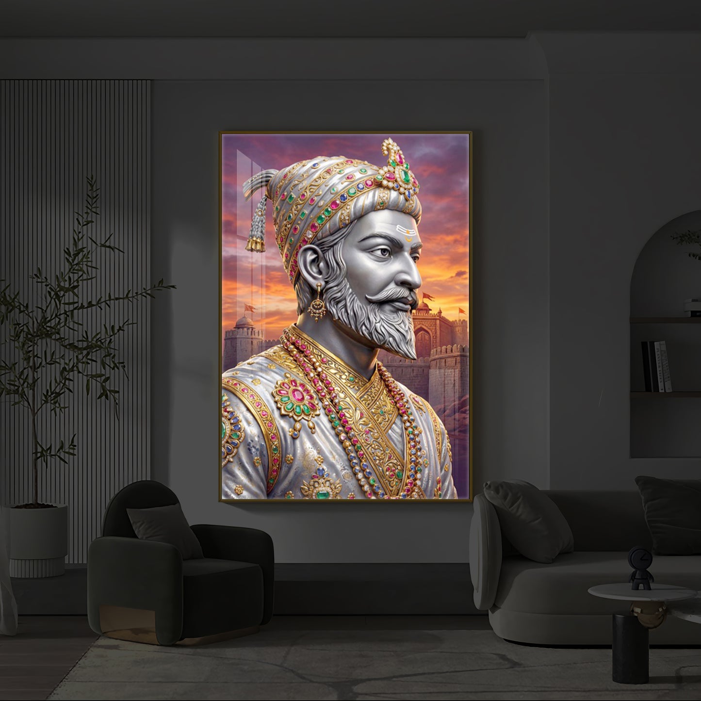 Maratha Shivaji Maharaj Modern Luxury Backlight Vertical Wall Art