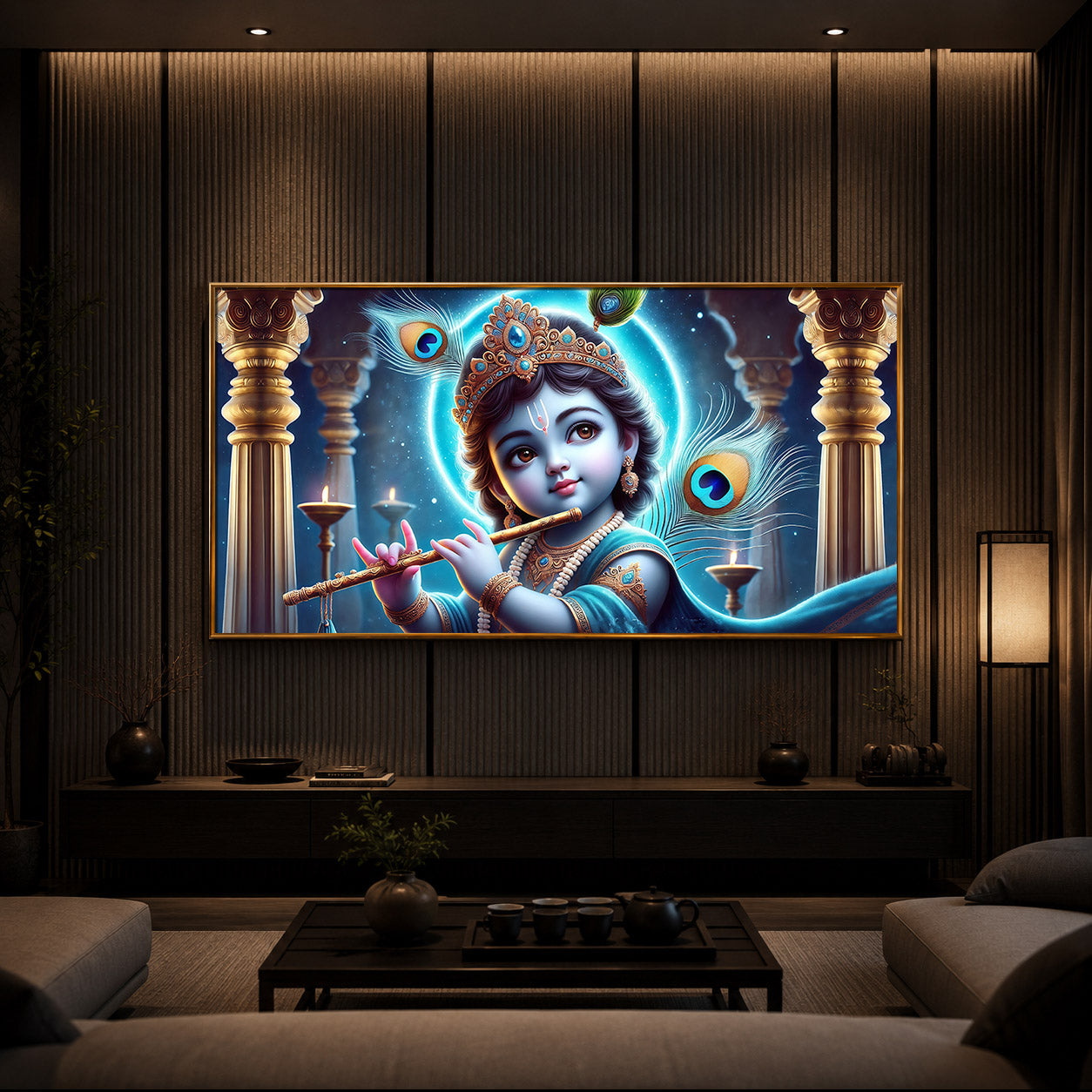 Bal Krishna Ji Modern Luxury Backlight Horizontal Wall Art