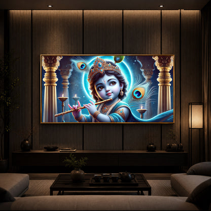 Bal Krishna Ji Modern Luxury Backlight Horizontal Wall Art