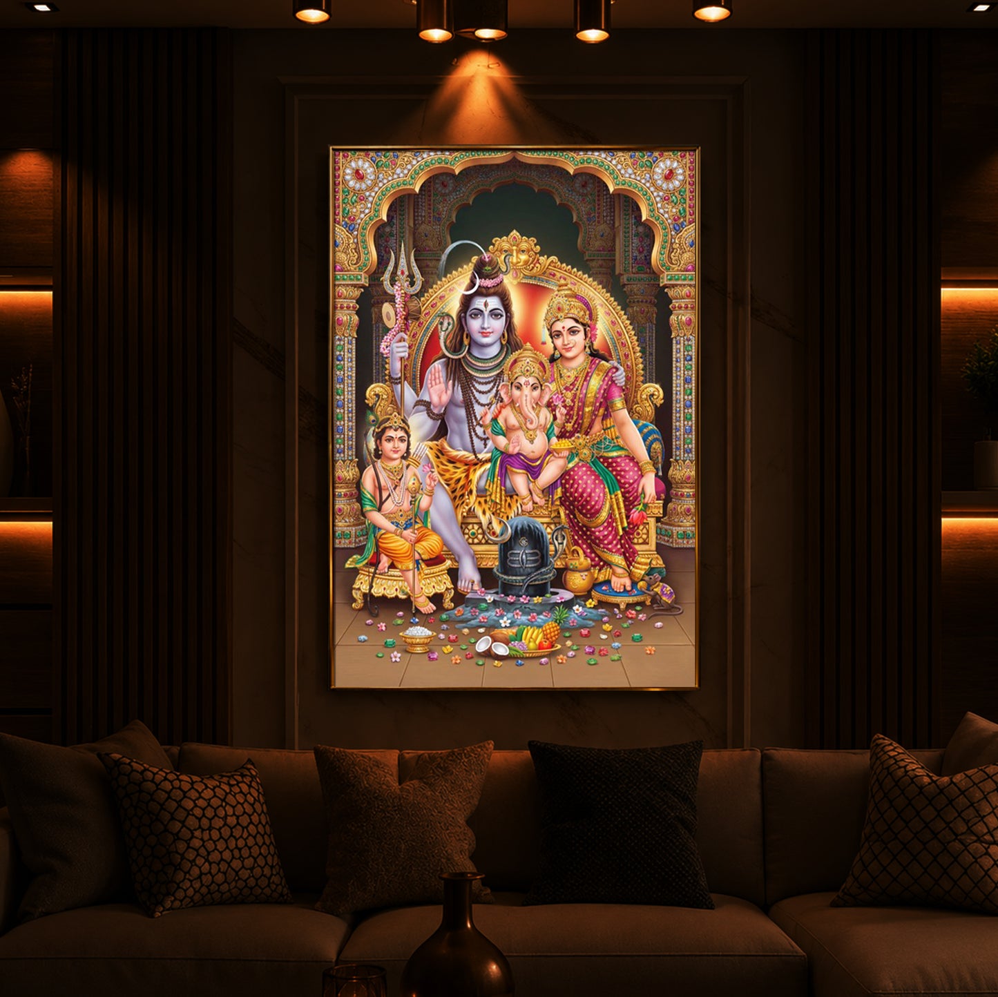 Shiva Parivar Modern Luxury Backlight Vertical Wall Art