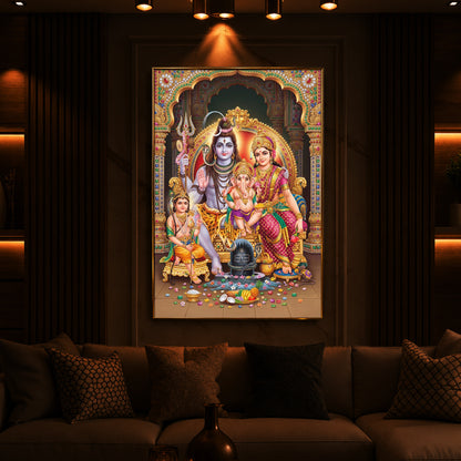 Shiva Parivar Modern Luxury Backlight Vertical Wall Art