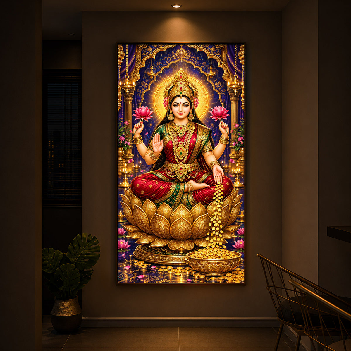 Goddess Maa Laxmi Modern Luxury Backlight Vertical Wall Art