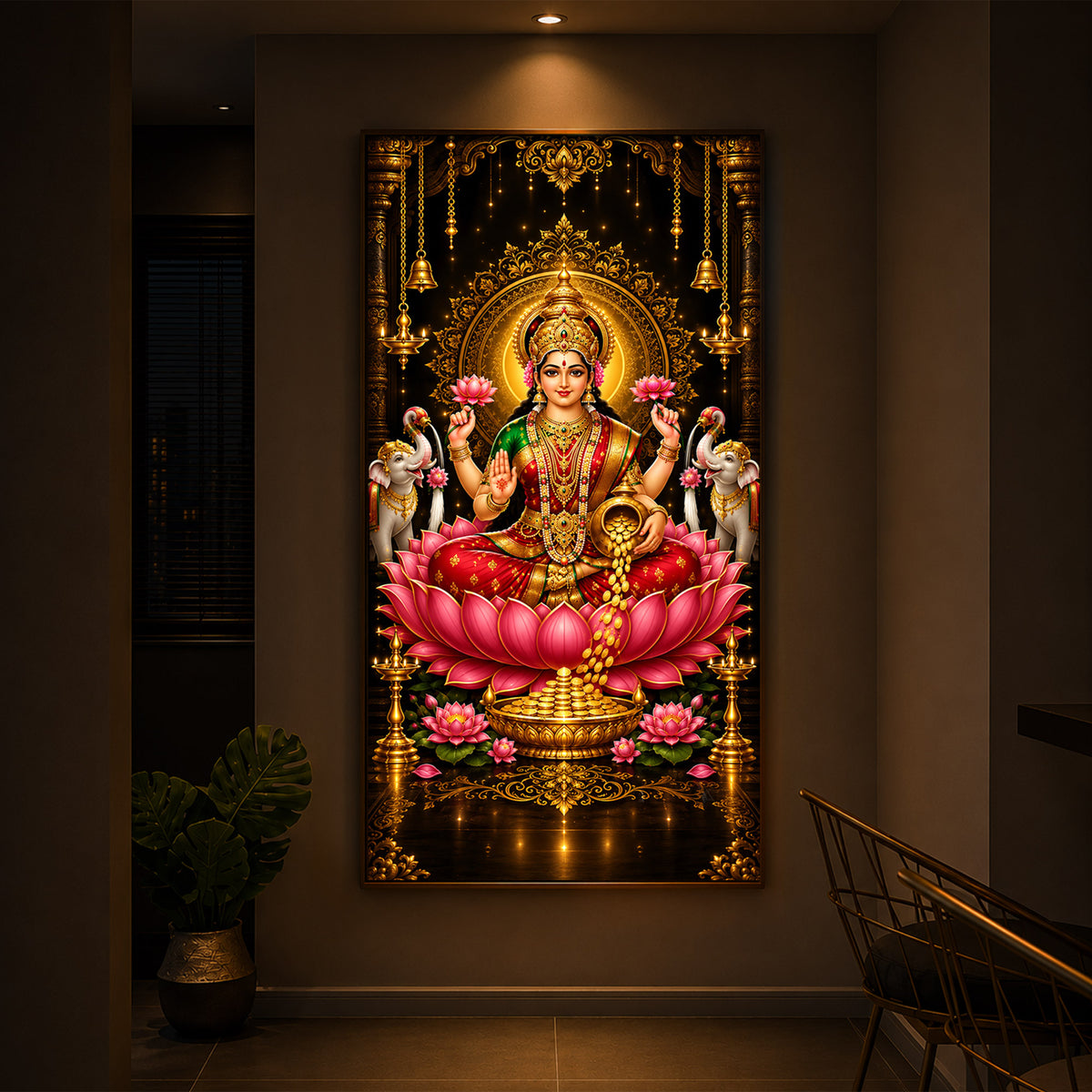 Goddess Lakshmi Modern Luxury Backlight Vertical Wall Art