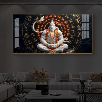 Lord Hanuman Sitting In A Meditative Modern Luxury Backlight Horizontal Wall Art