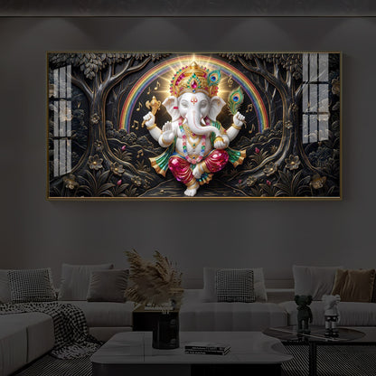 Divine Shree Ganesh Ji Modern Luxury Backlight Horizontal Wall Art