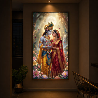 Loving Radha Krishna Ji Modern Luxury Backlight Vertical Wall Art