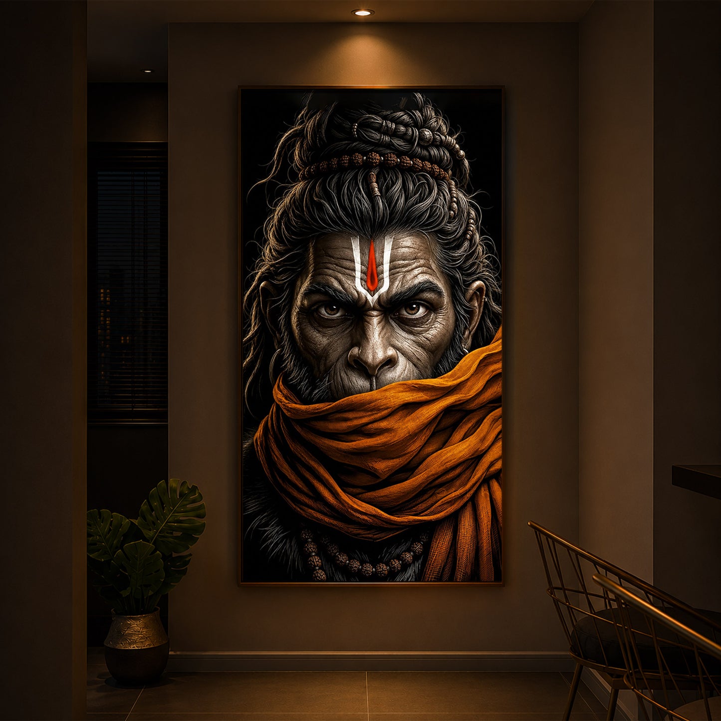 Ram Bhakt Hanuman Modern Luxury Backlight Vertical Wall Art