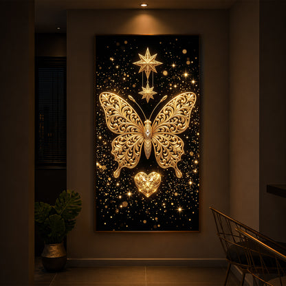Golden Butterfly Modern Luxury Backlight Vertical Wall Art