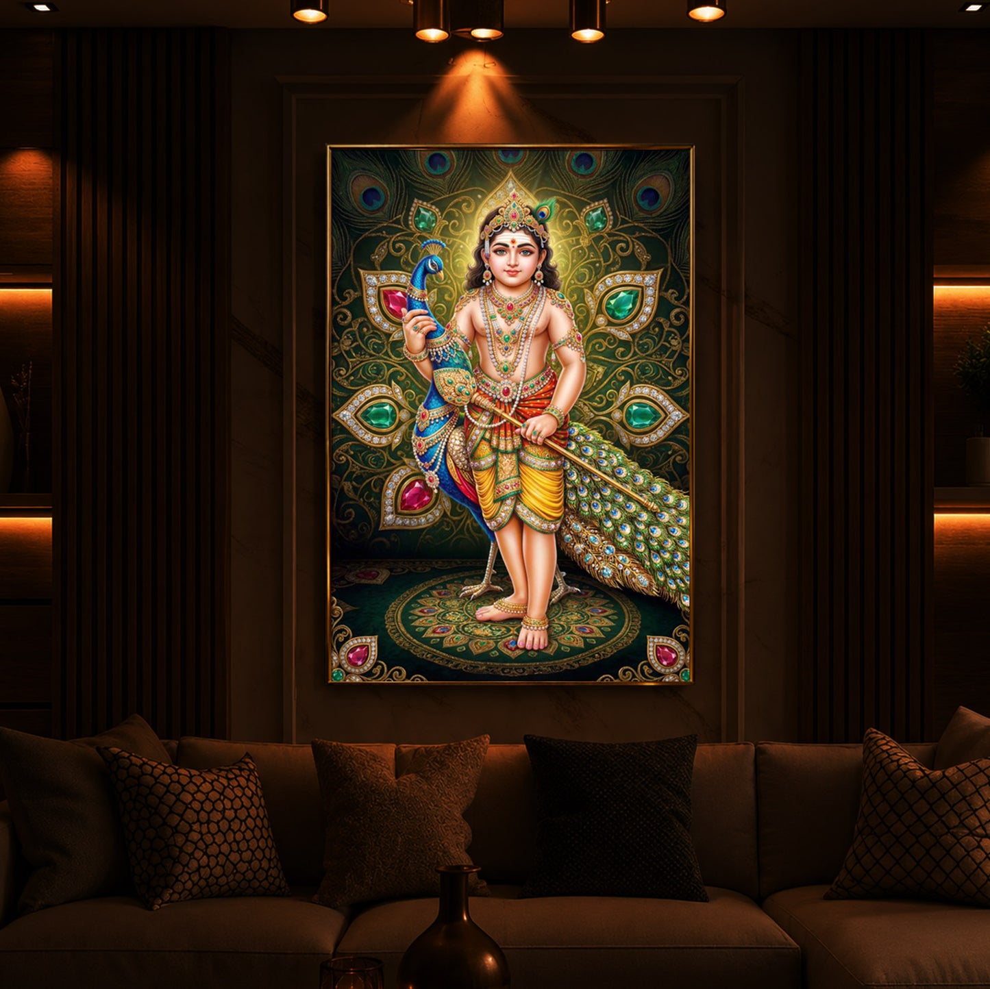 Lord Murugan Modern Luxury Backlight Vertical Wall Art