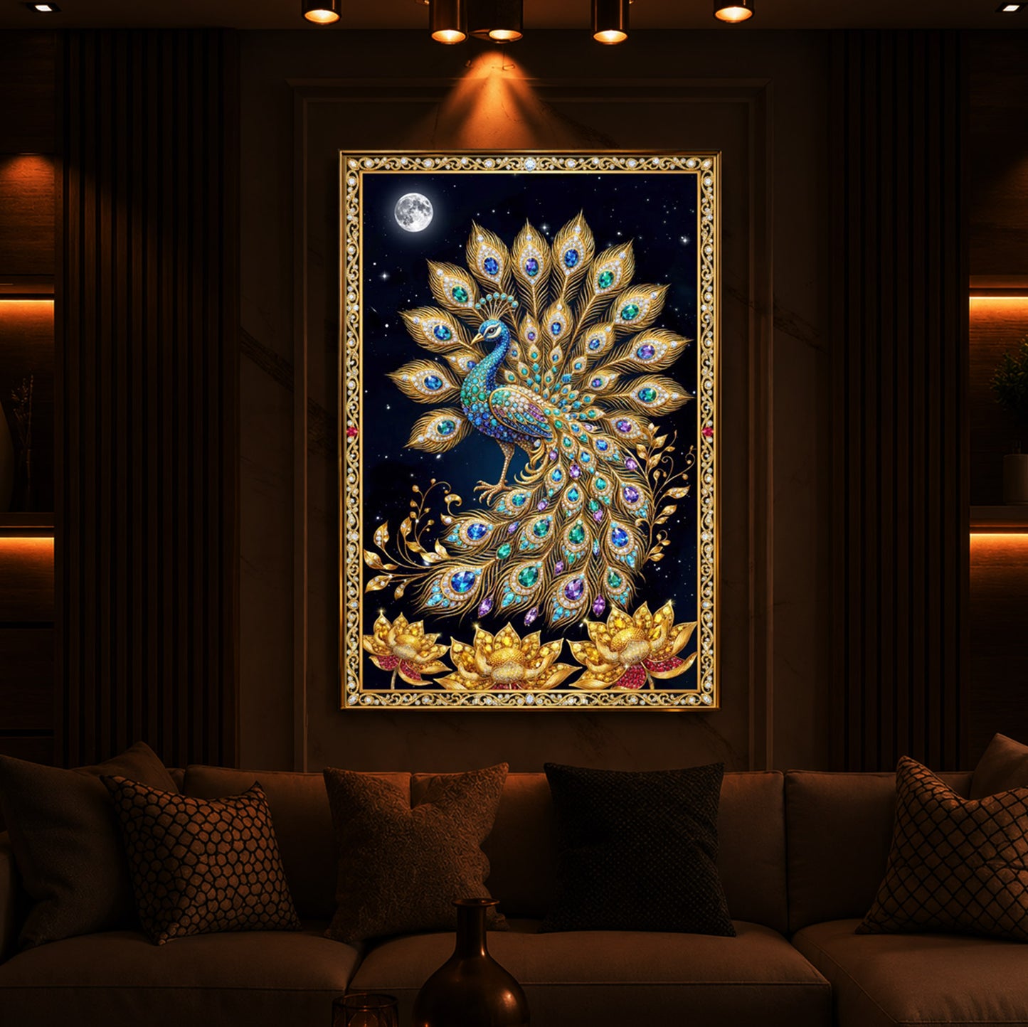 Majestic Vastu Peacock Modern Luxury Backlight Vertical Wall Art