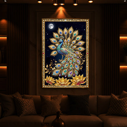 Majestic Vastu Peacock Modern Luxury Backlight Vertical Wall Art