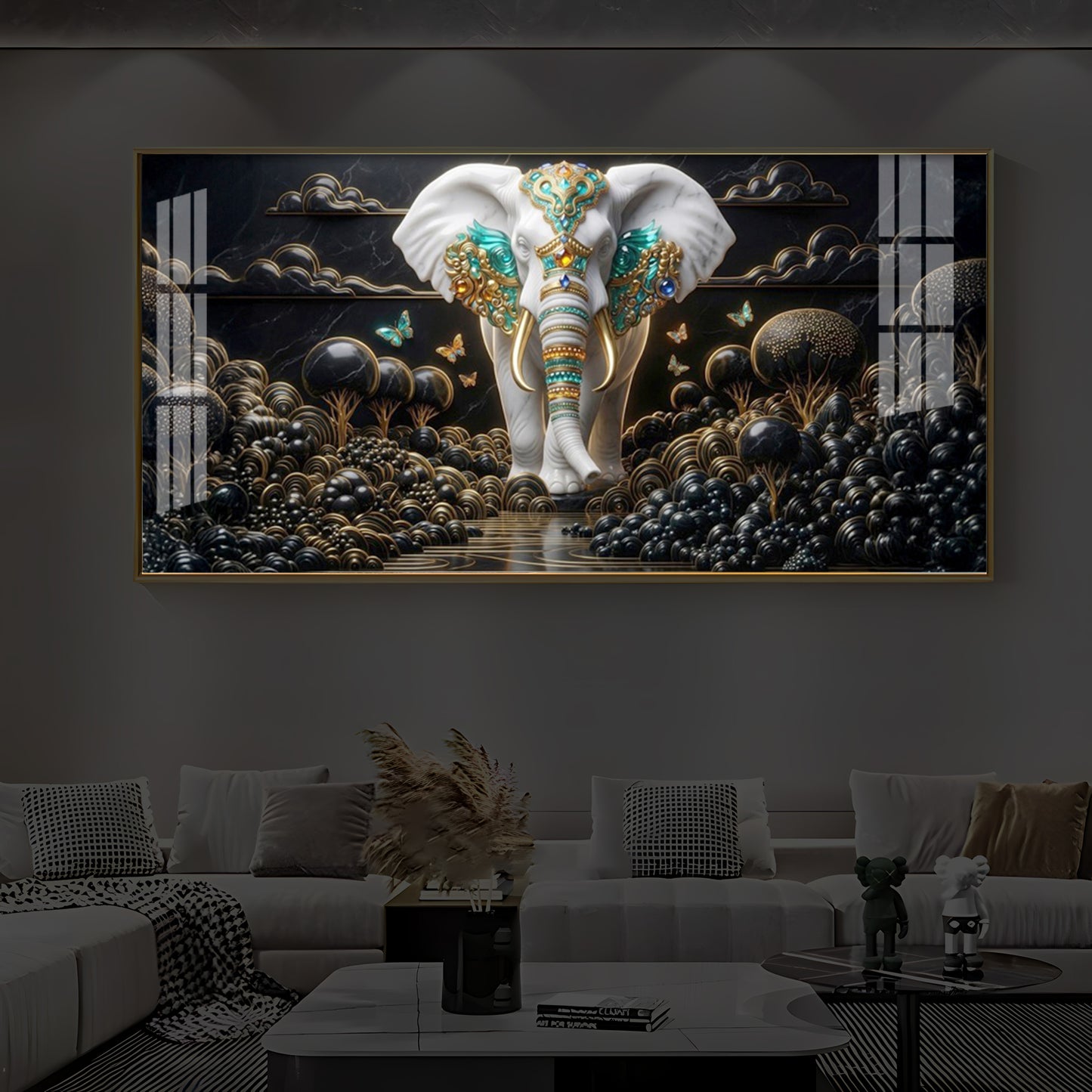 Majestic Elephant Modern Luxury Backlight Horizontal Wall Art