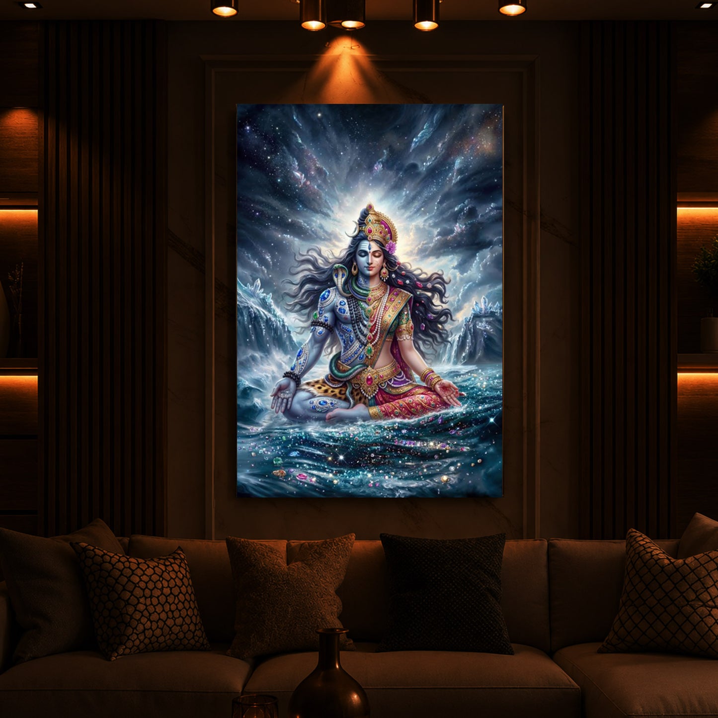 Ardhanarishvara Modern Luxury Backlight Vertical Wall Art