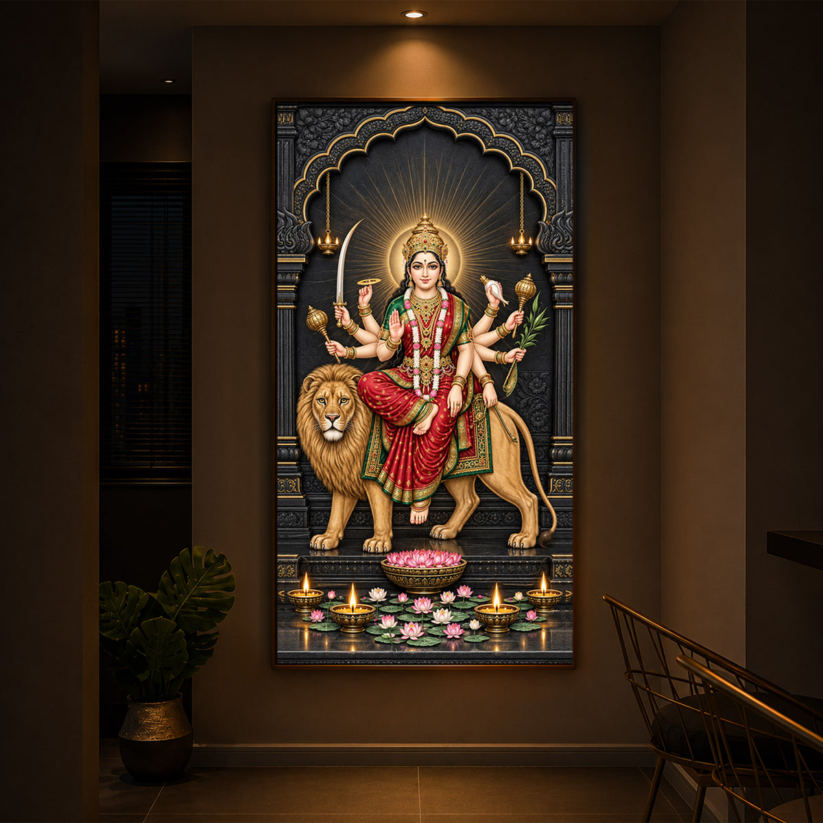 Jagat Janani Durga Modern Luxury Backlight Vertical Wall Art