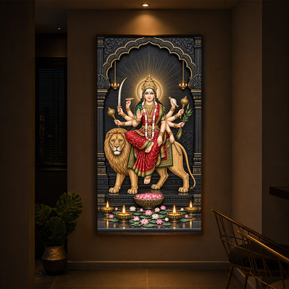 Jagat Janani Durga Modern Luxury Backlight Vertical Wall Art